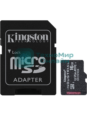 Флеш карта microSDHC 16Gb Class10 Kingston SDCIT2/16Gb Industrial Temperature Class UHS-I, адаптер в комплекте