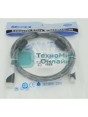 Кабель HDMI Ver.1.4 черный jack HDMI(19pin)/HDMI(19pin) 1.8м феррит.кольца позолоченные контакты