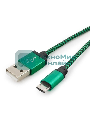 Кабель Gembird USB 2.0 Cablexpert AM/microBM 5P, 1м, нейлоновая оплетка, алюминиевые разъемы, зеленый, пакет