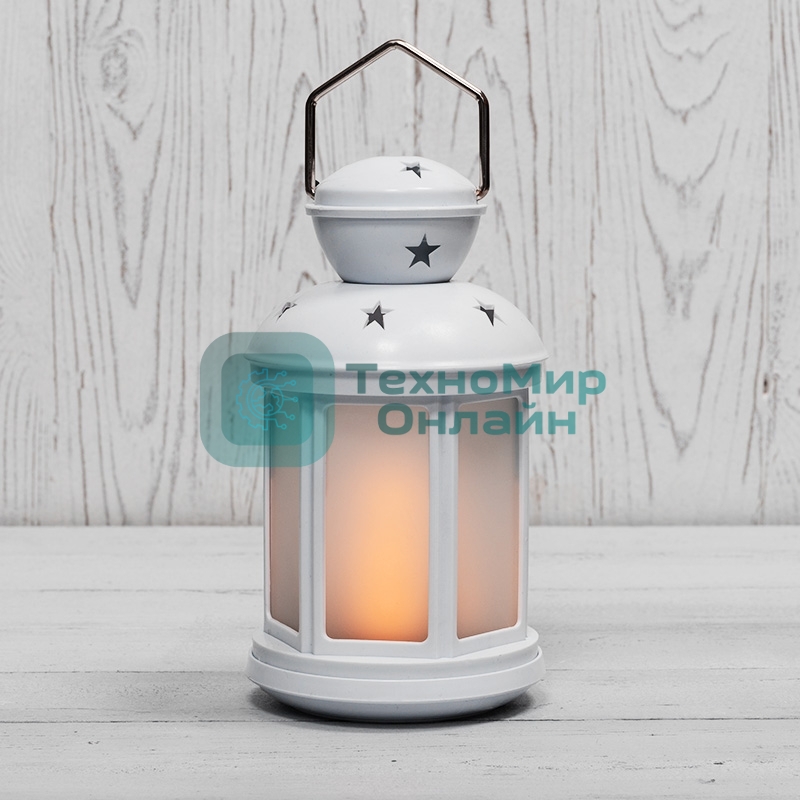 Декоративный фонарь Neon-night 12х12х20,6 см, белый корпус, теплый белый цвет свечения с эффектом пламени свечи Neon-night