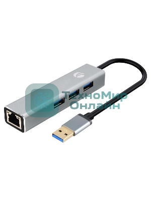 Переходник VCOM USB 3.0 -->RJ-45 1000Mbps+3 USB3.0, Aluminum Shell, 0.2м DH312A