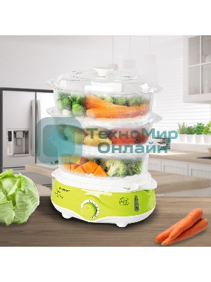 Пароварка электрическая Endever Vita-171, белый/зеленый, мощность 1000 Вт, объем 11 л