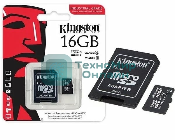 Флеш карта microSDHC 16Gb Class10 Kingston SDCIT2/16Gb Industrial Temperature Class UHS-I, адаптер в комплекте