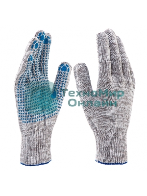 Перчатки трикотажные, с ПВХ точкой, серый меланж, 10 класс Россия