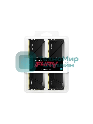 Оперативная память Kingston Fury Beast, DDR4, 32GB (2x16GB), 3200MHz, CL16, DIMM, с радиатором, RGB, черный
