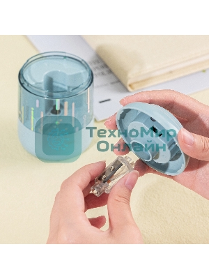 Точилка для карандашей электрическая Deli EH508-BL, 1 отверстие, пластик, синий (батарея)