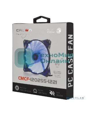 Вентилятор для корпуса Crown CMCF-12025S-1221 черный/синий, 120 мм, 1650 об/мин, 28 дБ, 3 pin