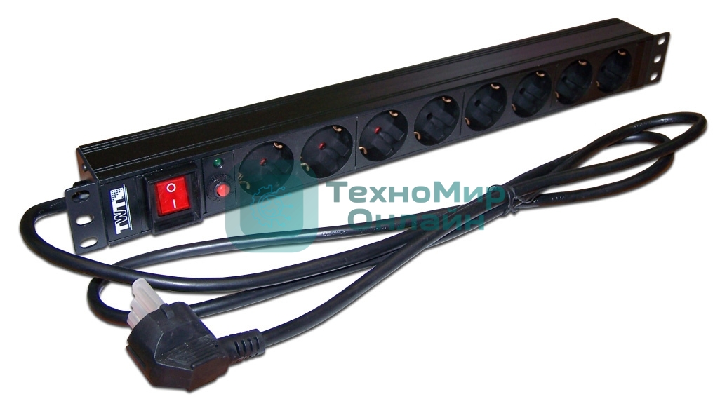 Блок распределения питания Lanmaster TWT-PDU19-16A8P-3.0 гор.размещ. 8xSchuko базовые 16A C14 3м