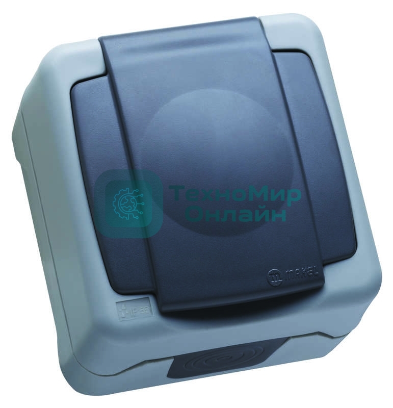 Розетка 1-м Makel ОП 16А IP44 с заземл. с крышкой сер.