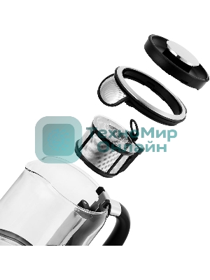 Чайник электрический Kitfort KT-6116 1.7 л, 2200 Вт, нержавеющая сталь/черный (корпус: стекло)