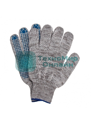 Перчатки трикотажные, с ПВХ точкой, серый меланж, 10 класс Россия