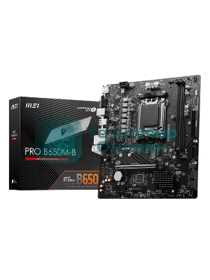 Материнская плата MSI PRO B650M-B, AM5, AMD B650, 2xDDR5, 4xSATA, 1xM.2, 1xPCI-E 4.0 x16, 1xPCI-E 4.0 x1, 1xHDMI, 1xVGA, 1x2.5Gb LAN, 2xUSB 2.0, 4xUSB 3.2 Gen 1, 3x3.5 мм, 7.1, Micro-ATX