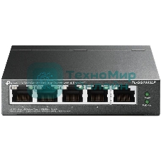 Коммутатор TP-Link 5-Port Gigabit Unmanaged Switch with 4-Port PoE+, metal case, desktop mount, PoE budget 40W.