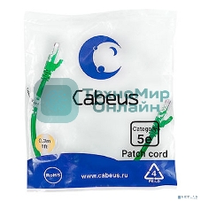 Шнур комм. Cabeus, Cat.5e, неэкр., U/UTP, RJ45/RJ45, PVC, AWG24, 0.3м, зеленый