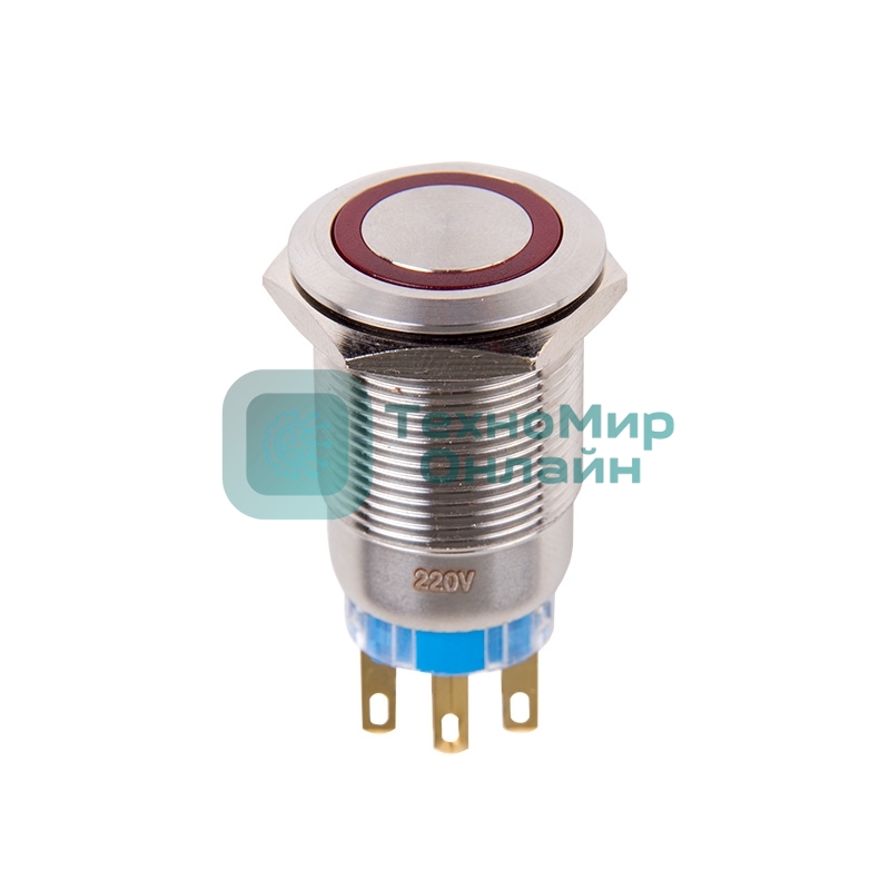 Кнопка антивандальная Rexant Ø19 12В Фикс (5с) ON-OFF/OFF-ON подсв/красная