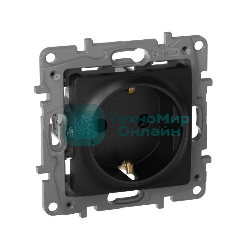 Механизм розетки 1-м СП Etika 2К+З 16А защ. шторки с заземл. винт. зажимы антрацит Legrand 672622