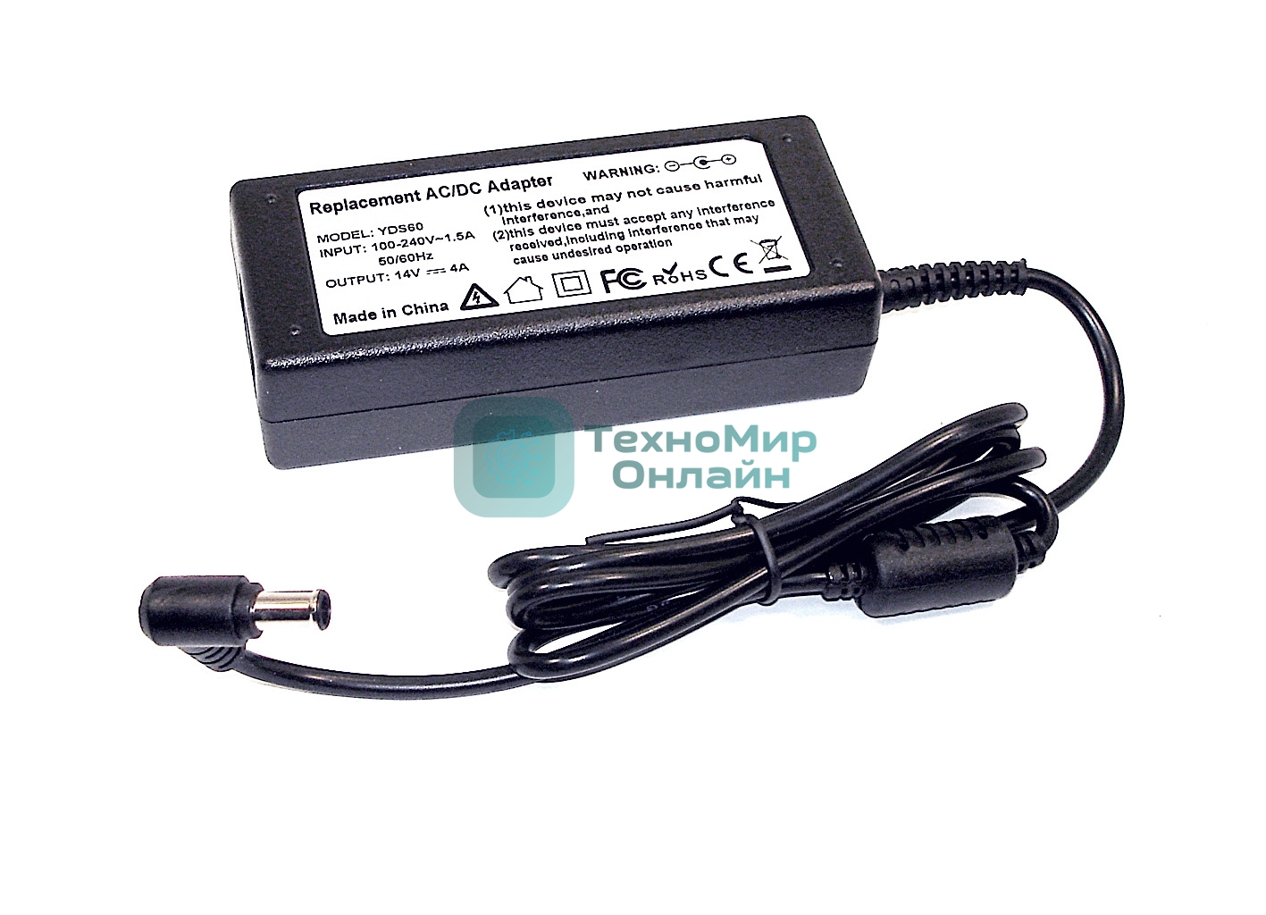 Блок питания для монитора и телевизора LCD 14V 4A 56W (6.5x4.4мм) OEM