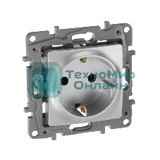 Розетка 672422 Legrand Розетка 2К+З со шторками - немецкий стандарт - винтовые зажимы - 16 А - 250 В - Etika - алюминий