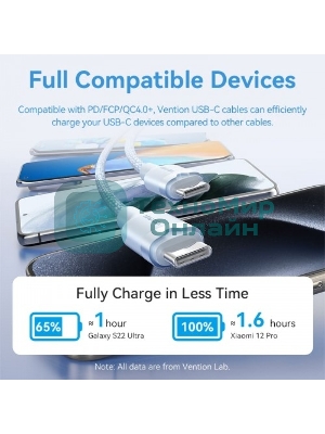 Кабель Vention USB 2.0 CM/CM - 2м. черный 3А PD60W