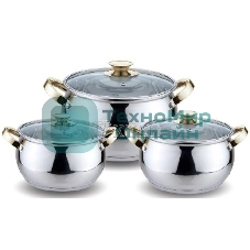 Набор посуды Kelli KL-4206 6 пред.(Кастрюля с жаропрочной стекл. крышкой 2.1 л. Кастрюля с жаропрочной стекл. крышкой 3 л. Кастрюля с жаропрочной стекл. крышкой 4 л. Высококачественная нерж. сталь 18/10. 5-ти слойное капсульное дно.)