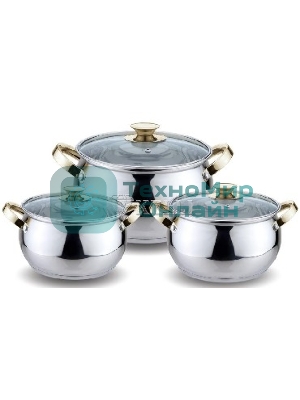 Набор посуды Kelli KL-4206 6 пред.(Кастрюля с жаропрочной стекл. крышкой 2.1 л. Кастрюля с жаропрочной стекл. крышкой 3 л. Кастрюля с жаропрочной стекл. крышкой 4 л. Высококачественная нерж. сталь 18/10. 5-ти слойное капсульное дно.)