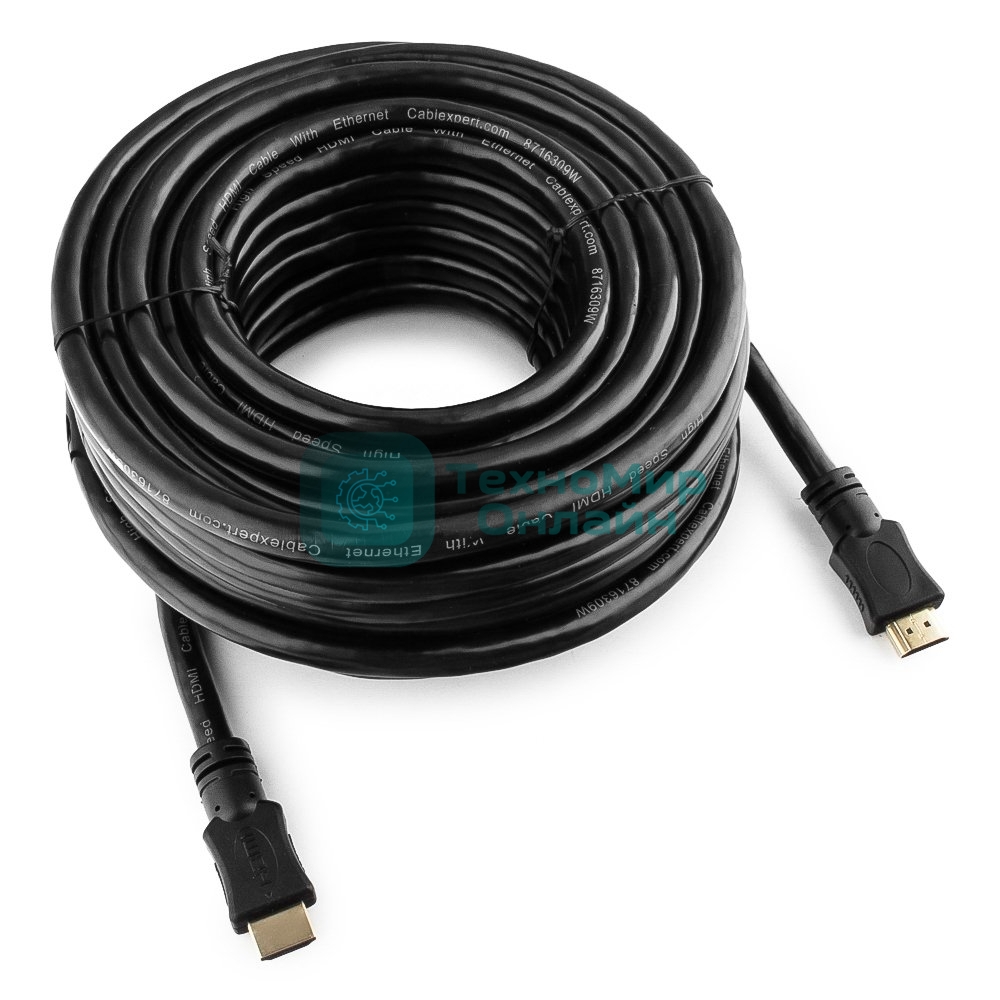 Кабель Cablexpert HDMI CC-HDMI4-15M, 19M/19M, v2.0, медь, позол.разъемы, экран, 15м, черный, пакет