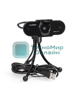 Веб-камера ExeGate BlackView C615 1920x1080, 30 кадр/с, USB Type-A, микрофон (шумоподавление), шторка приватности, универсальное крепление, штатив в комплекте