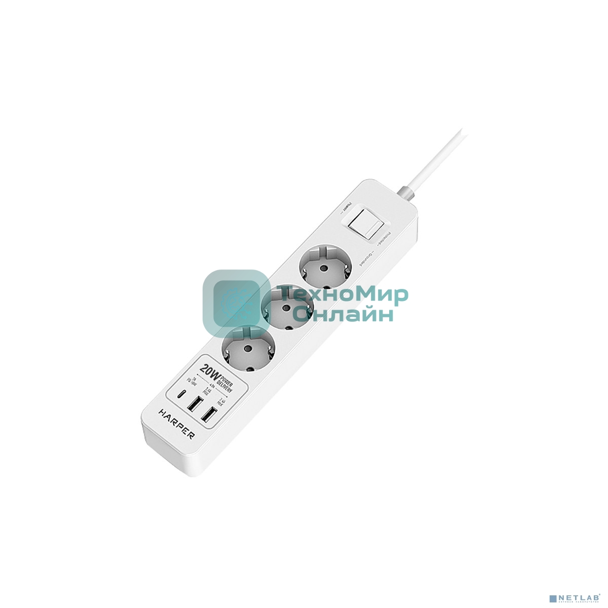 Удлинитель с USB зарядкой Harper UCH-440 White PD3.0