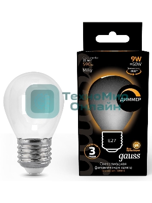 Лампа светодиодная Gauss Filament 105202109-D 9Вт цок.:E27 шар 220B 3000K св.свеч.бел.теп. (упак.:10шт)