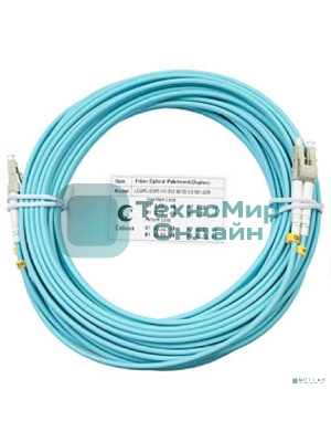 Комм. шнур оптический Cabeus Tight Buffer, Duplex LC/LC, OM3 50/125, LSZH, 25м, d= 3мм, серый хвостовик, аква