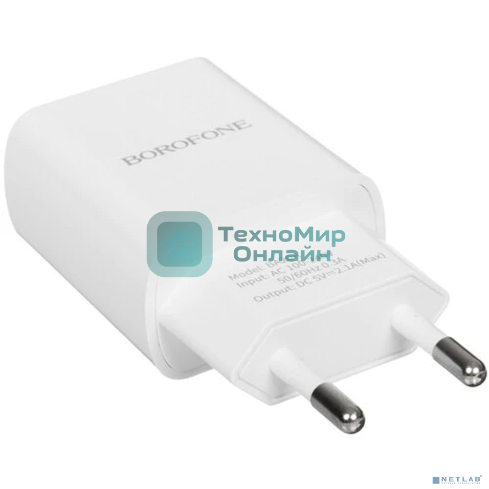 Сетевое зарядное устройство BOROFONE BA20A/Сетевое ЗУ + Кабель Type-C 1m/1 USB/Выход: 10.5W/White