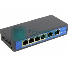 Коммутатор PoE 4 порта 10/100Mbps SWP-7504POE/2P 4xPoE+1xUplink RJ45, IEEE 802.3af, мощность 15.4 Вт на порт, БП 52В/1.25А, настенный крепеж в ком