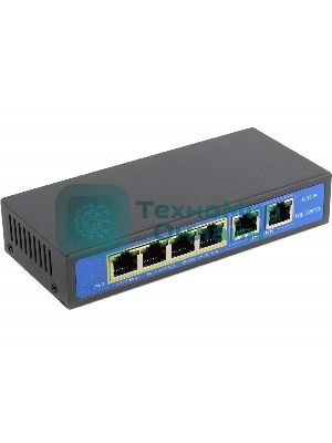 Коммутатор PoE 4 порта 10/100Mbps SWP-7504POE/2P 4xPoE+1xUplink RJ45, IEEE 802.3af, мощность 15.4 Вт на порт, БП 52В/1.25А, настенный крепеж в ком