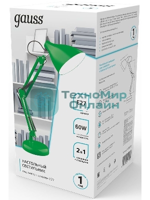 Светильник Gauss GT0033 настольный на струбцине/основание E27 зеленый 60Вт