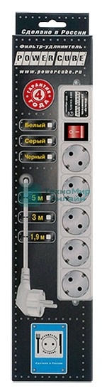 Сетевой фильтр Powercube SPG-B-6-WHITE 1.9 м, 5 розеток, белый, коробка
