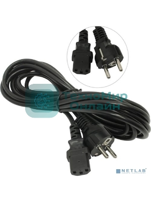 Кабель питания ExeGate Special PC-5S (Евровилка Schuko->С13) 3*0.75, CCA, черный, 5м