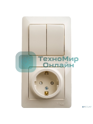 Блок комбинированный GLOSSA розетка защ. шторки с заземл.+ выкл. 2-кл. беж. SchE