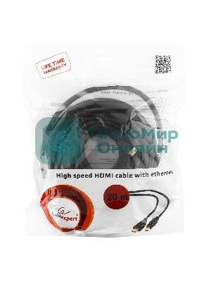 Кабель Cablexpert HDMI CC-HDMI4-20M, 19M/19M, v2.0, медь, позол.разъемы, экран, 20м, черный, пакет