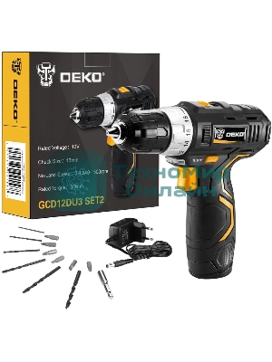 Дрель-шуруповерт Deko GCD12DU3 SET 2, 12 В, 1.5 Ач, 32 Нм, щеточный