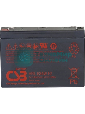 Аккумулятор 6V 9Ah CSB HRL634W (HRL634WF2FR) клеммы F2, огнеупорные