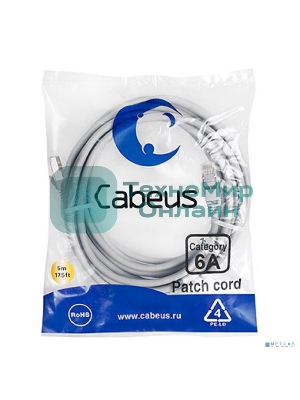 Шнур комм. Cabeus, кат. 6A, экр., S/FTP, RJ45/RJ45, LSZH, AWG26, 5м, серый