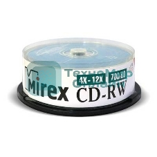 Диск CD-RW Mirex 700 Mb, 12х, Cake Box (25), (25/300)