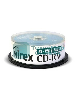 Диск CD-RW Mirex 700 Mb, 12х, Cake Box (25), (25/300)