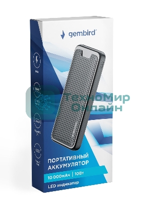 Портативный аккумулятор Gembird GPB-10, 10000мА·ч, 2A, черный