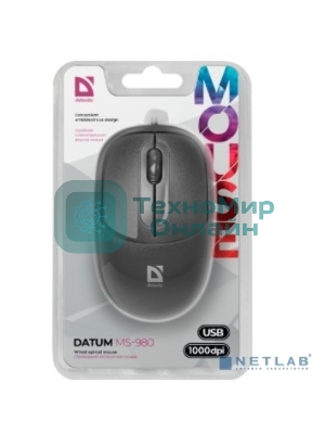 Мышь проводная Defender Datum MS-980 черный, 1000 dpi, USB, кнопки - 3