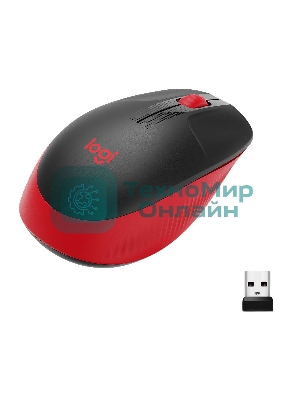 Мышь беспроводная Logitech M190 черный/красный, 1000 dpi, радиоканал, USB, кнопки - 3