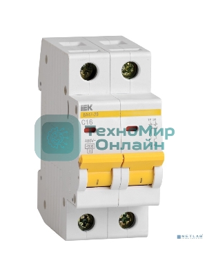 Выключатель автоматический модульный 2п B 16А 4.5кА ВА47-29 IEK MVA20-2-016-B