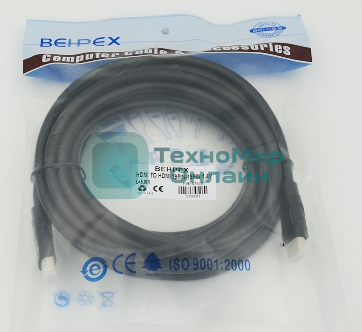 Кабель аудио-видео Behpex HDMI (m)/HDMI (m) 5м. черный ver1.4