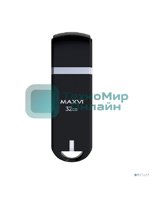 Флешка USB Maxvi P3 32Gb USB 2.0 черный, монолит с колпачком, ABS пластик