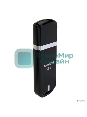 Флешка USB Maxvi P3 32Gb USB 2.0 черный, монолит с колпачком, ABS пластик